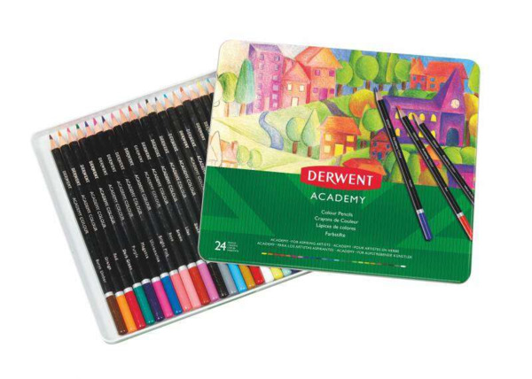 Derwent Academy Pack de 24 Lapices de Colores de Gran Calidad - Transferencia de Color Perfecta - Cuerpos de Madera Natural - Co