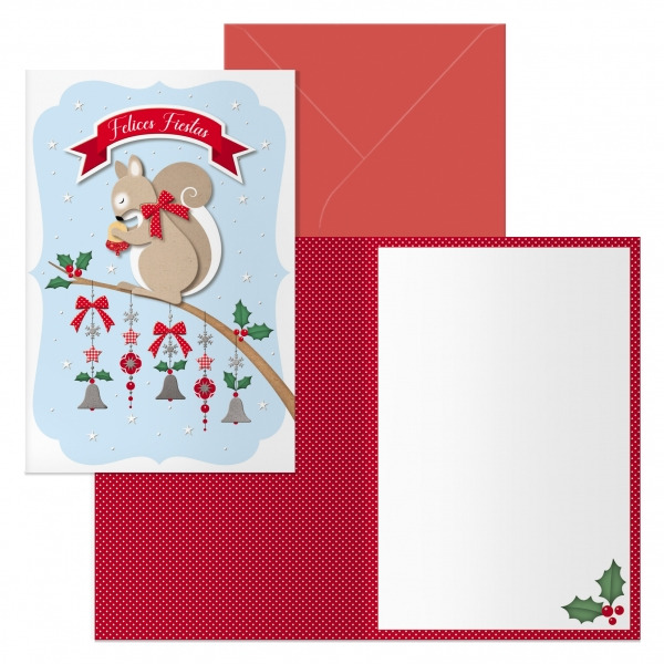 Dohe Ardilla Pack de 6 Tarjetas de Felicitacion Navideña con Sobre - Tamaño Cerrada 11.5x17cm, Abierta 23x17cm - Papel Offset