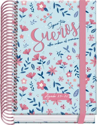Dohe Blossom Agenda Escolar 25/26 Espiral A6 - Dia Pagina - Papel 70g/m2 - 4 Hojas de Pegatinas - Cubierta de Carton Plastificado - Cierre con Goma Elastica