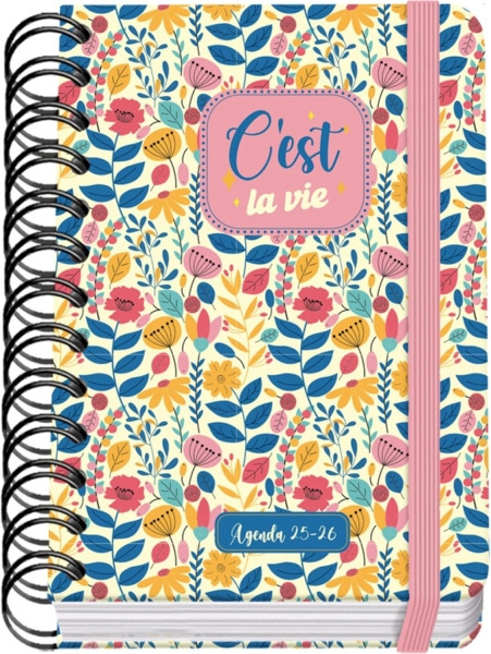 Dohe C´est la Vie Agenda Escolar 25/26 Espiral Wireâo A6 - Dia Pagina - Papel 80g/m2 - 4 Hojas de Pegatinas - Cubierta de Car