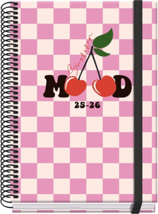 Dohe Cherry Agenda Escolar 25/26 Espiral A5 - Semana Vista - Papel 70g/m2 - 4 Hojas de Pegatinas - Cubierta de Carton Plastificado - Cierre con Goma Elastica