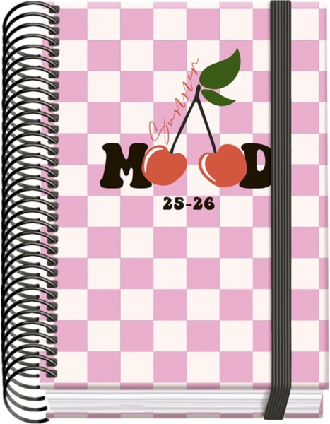 Dohe Cherry Agenda Escolar 25/26 Espiral A6 - Dia Pagina - Papel 70g/m2 - 4 Hojas de Pegatinas - Cubierta de Carton Plastificado