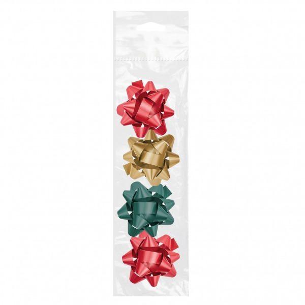 Dohe Chic Pack de 4 Lazos para Regalo - Forma de Estrella - TamaÃ±o 6.5cm - Colores Rojo, Verde y Oro