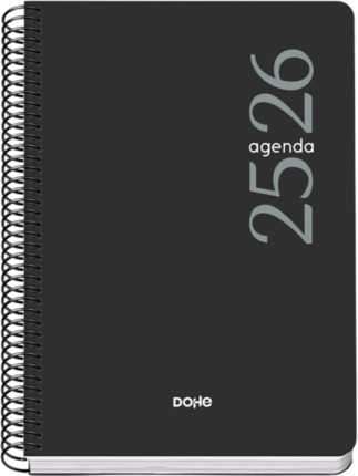 Dohe Esencial Agenda Escolar 25/26 Espiral A5 - Semana Vista - Papel 70g/m2 - Cubierta en Polipropileno - Color Negro