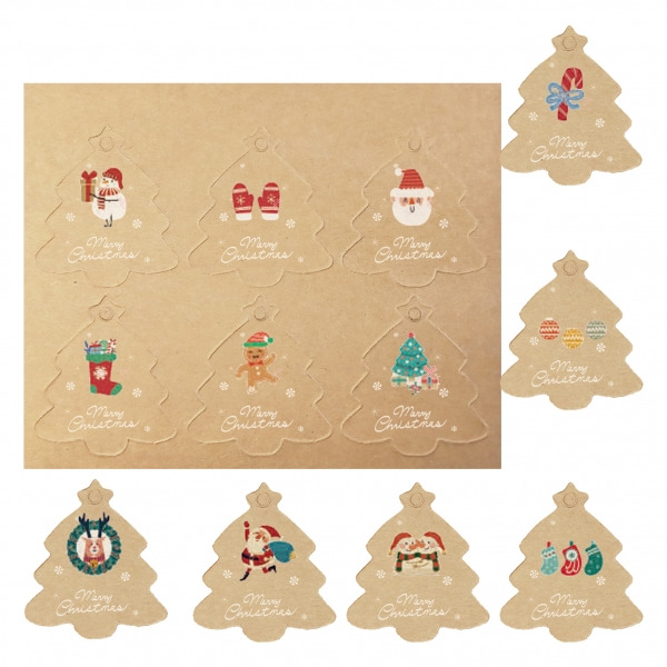 Dohe Navidad Kraft Pack de 48 Etiquetas para Regalos - Diseños Navidad - Tamaño 4,5x5cm - Troqueladas sobre Cartulina - Incluy