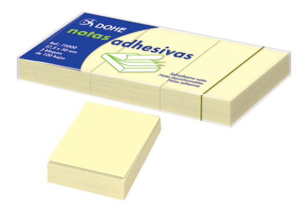 Dohe Pack de 3 Blocs de 100 Notas Reposicionables - Tamaño 37,5x50mm - Papel de 75gr - Ideal para Oficina y Escuela - Color Ama