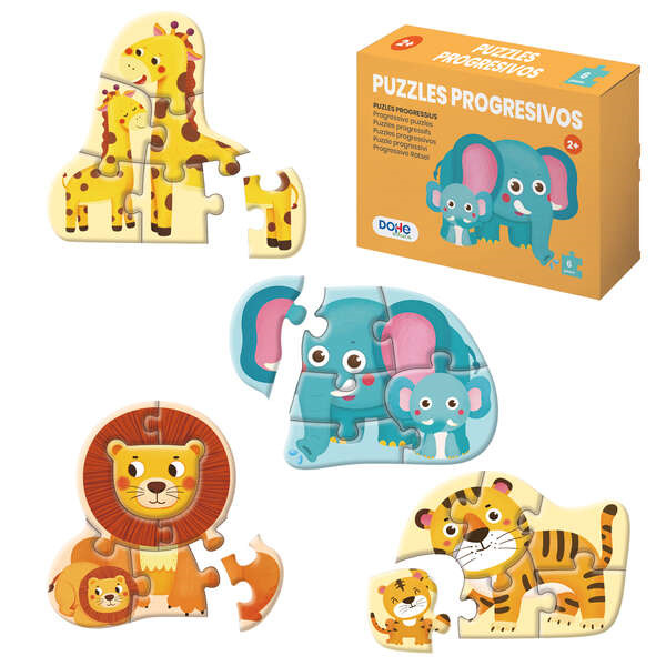 Dohe Pack de 4 Puzzles para Niños de 6 Piezas - Tematica Animales - Doble Capa de Carton - Capa Intermedia de Contrachapado - E