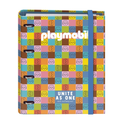 Dohe Playmobil Unite as One Carpeta de 4 Anillas Mixtas de 35mm con Recambio de 100 Hojas - Formato Folio - Cierre con Goma - Incluye 4 Separadores y Sobre de Polipropileno