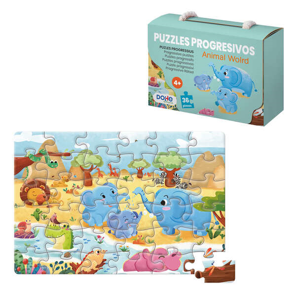 Dohe Puzzle Infantil de 36 Piezas - Tematica Animales - Fabricado en Doble Capa de Carton - Capa Intermedia de Contrachapado - E