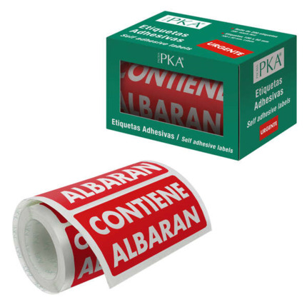 Dohe Rollo de 200 Etiquetas Adhesivas Contiene Albaran - 100x50mm - Letras Blancas sobre Fondo Rojo - Ideal para Expedicion de Paquetes