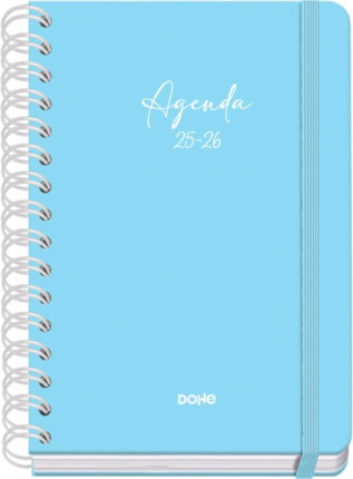 Dohe Serenity Agenda Escolar 25/26 Espiral Wire?o A5 - Semana Vista - Papel 80g/m2 - 4 Hojas de Pegatinas - Cubierta de Carton Plastificado - Cierre con Goma Elastica - Color Azul