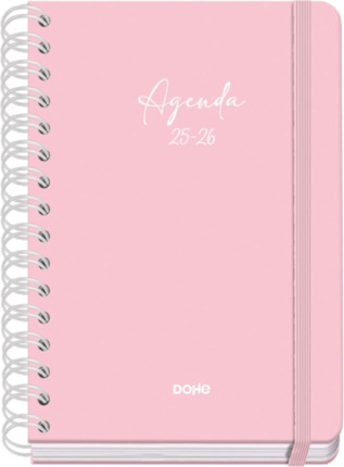 Dohe Serenity Agenda Escolar 25/26 Espiral Wire?o A5 - Semana Vista - Papel 80g/m2 - 4 Hojas de Pegatinas - Cubierta de Carton Plastificado - Cierre con Goma Elastica - Color Rosa