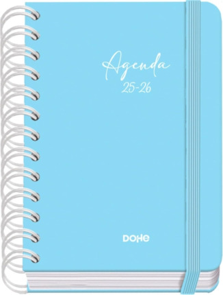 Dohe Serenity Agenda Escolar 25/26 Espiral Wire?o A6 - Dia Pagina - Papel 80g/m2 - 4 Hojas de Pegatinas - Cubierta de Carton Plastificado - Cierre con Goma Elastica - Color Azul