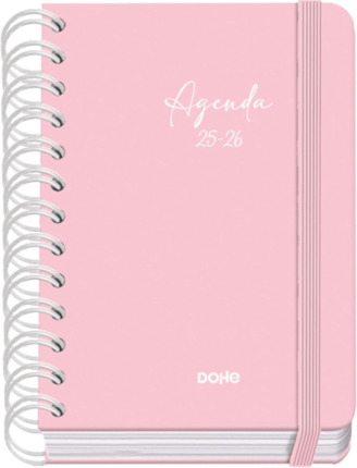 Dohe Serenity Agenda Escolar 25/26 Espiral Wire?o A6 - Dia Pagina - Papel 80g/m2 - 4 Hojas de Pegatinas - Cubierta de Carton Plastificado - Cierre con Goma Elastica - Color Rosa