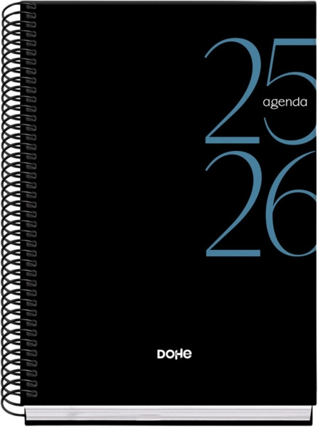 Dohe System Agenda Escolar 25/26 Espiral A5 - Dia Pagina - Papel 70g/m2 - Cubierta de Carton Plastificado - Color Negro