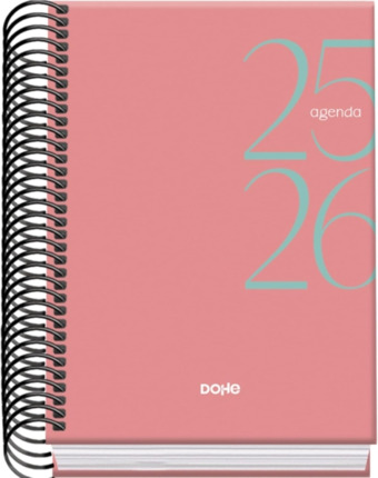 Dohe System Agenda Escolar 25/26 Espiral A6 - Dia Pagina - Papel 70g/m2 - Cubierta de Carton Plastificado - Color Rosa