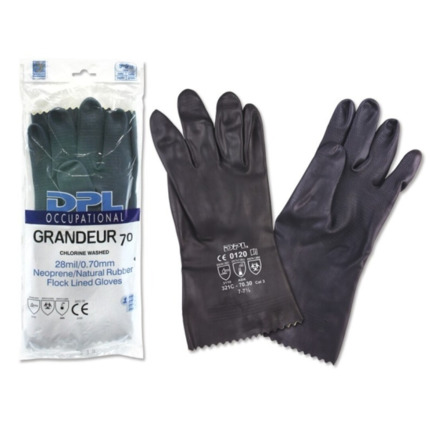 DPL Occupational Grandeur Guantes Industriales Talla 9-9 1/2 - Flocados - Espesor en Palma de 0,7mm - Industria Quimica, Pesada y de Mantenimiento etc.. - Color Negro