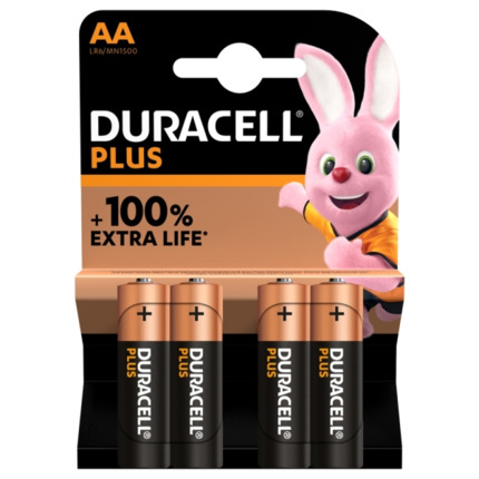 Duracell MN1500B4 Pilas Alcalinas AA LR6 1.5V Plus Power (4 unidades)