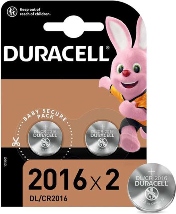 Duracell Pack de 2 Pilas Litio de Boton DL2016 3V - Tecnologia Baby Secure