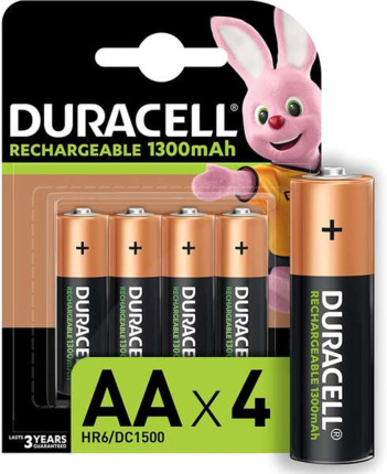 Duracell Pilas Recargables NiHM AA LR6 1.2V 13000mAh - Precargadas - 4 Unidades