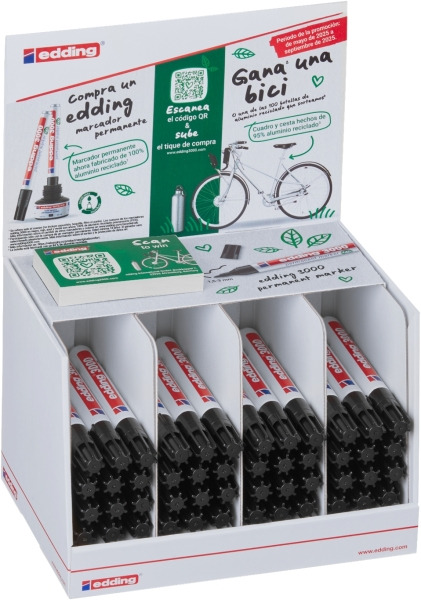 Edding 3000 Expositor con 48 Rotuladores Permanentes - Punta Redonda de 1.5mm - Trazo entre 1.5 y 3mm - Recargable - Secado Rapi