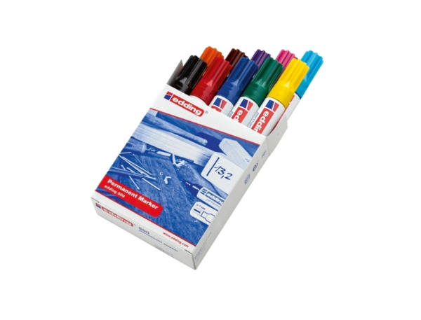 Edding 500 Pack de 10 Rotuladores Permanentes - Punta Biselada - Trazo entre 2 y 7mm - Recargable - Secado Instantaneo - Colores