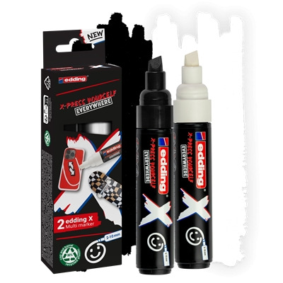 Edding X 6900 Pack de 2 Rotuladores Multisuperficie Permanentes de Tinta Opaca - Punta Biselada con Trazo 2-10mm - Color Blanco