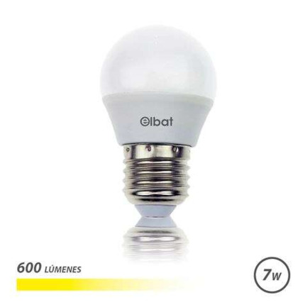 Elbat Bombilla LED - Potencia: 7W - Lumenes: 600 - Tipo de Luz: 3000K Luz Calida - Casquillo: E27 - Angulo: 220Âº - Dimensiones: 45X78mm - 30.000 Horas de Vida - 15.000 Encendidos - Color Blanco