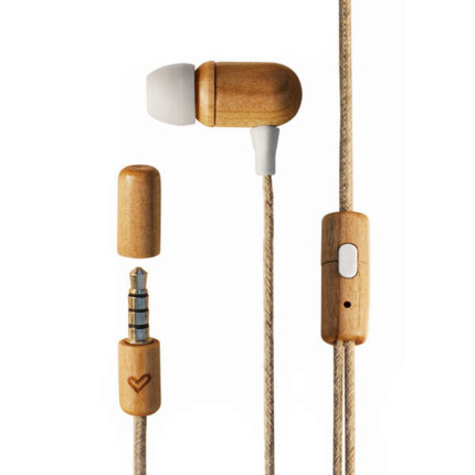 Energy Sistem Auriculares Eco CherryWood - Mini Jack - Madera Sostenible - Cable de CaÃ±amo - Microfono - Control de Conversacion - Color Marron