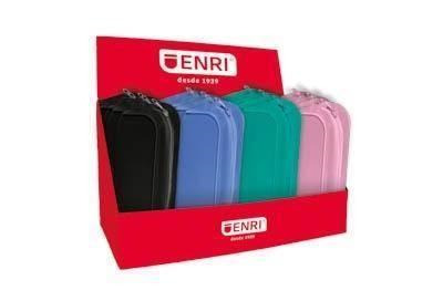 Enri Expositor de 20 Estuches de Silicona - Cierre de Cremallera - Asa de Transporte - Colores Negro, Verde Azulado, Azul y Rosa
