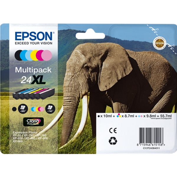 Epson T2438 (24XL) Pack de 6 Cartuchos de Tinta Originales - C13T24384011
