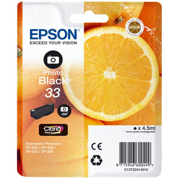 Epson T3341 (33) Negro Photo Cartucho de Tinta Original - C13T33414012