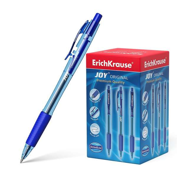 Erichkrause Boligrafo Automatico Joy Original - Ultra Glide Technology - Cuerpo Redondo Translucido - Punta de 0,7mm - Tinta de