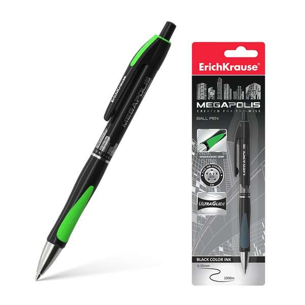 Erichkrause Boligrafo Automatico Megapolis Concept - Cuerpo Satinado Redondo - Zona de Agarre Ergonomica - Punta de 5 Canales -