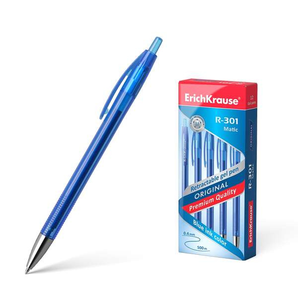 Erichkrause Boligrafo de Gel Automatico R-301 Original Gel Matic - Tinta de Gel de Secado Rapido - Cuerpo Transparente con Grip