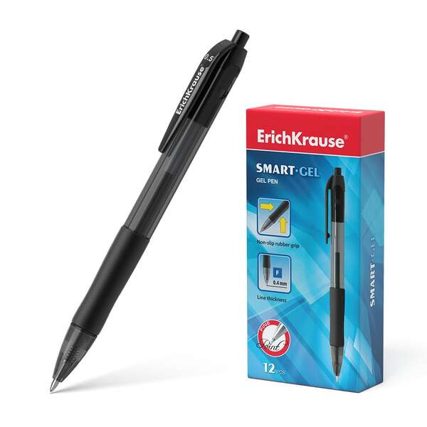Erichkrause Boligrafo de Gel Automatico Smart-Gel - Punta Normal - Cuerpo Translucido Redondo - Agarre Comodo - Tinta de Gel de