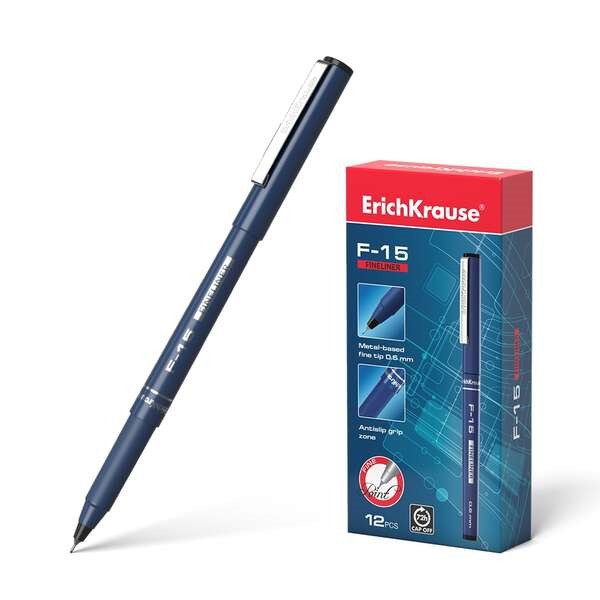 Erichkrause F-15 Rotulador Punta Fina - Trazo de 0.6mm - Clip Metalico - Color Negro