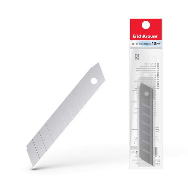 Erichkrause Pack de 10 Cuchillas de Repuesto de Acero Segmentado - Medidas 18mm x 0.5mm - Afilado de Doble Cara - Resistente al