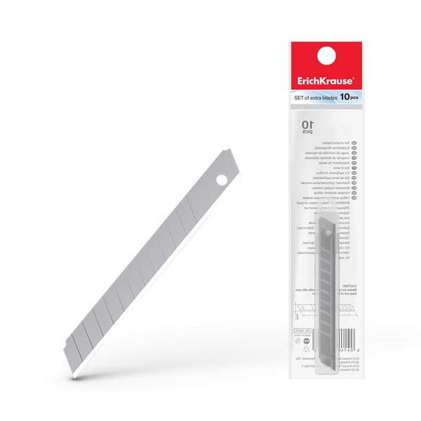 Erichkrause Pack de 10 Cuchillas de Repuesto de Acero Segmentado - Medidas 9mm x 0.5mm - Afilado de Doble Cara - Resistente al D