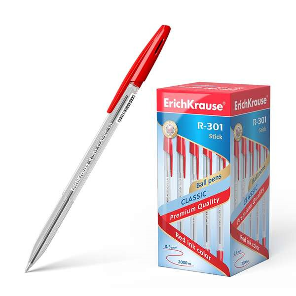 Erichkrause R-301 Boligrafo de Bola Punta 1.0mm - Trazo 0.5mm - Tinta de Secado Rapido - Cuerpo Transparente - Capuchon Ventilad