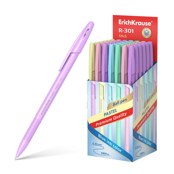 Erichkrause R-301 Pastel Boligrafo Punta de Bola 0.7mm - Trazo 0.35mm - Cuerpo Hexagonal Opaco en Colores Pastel - Tinta de Seca