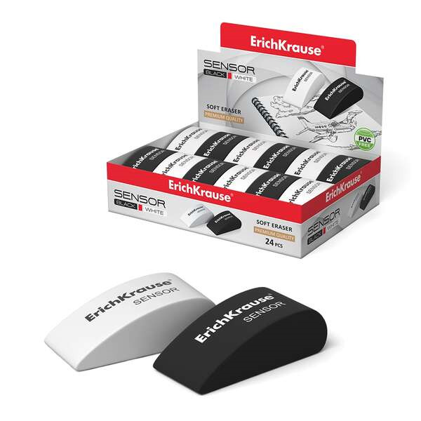 Erichkrause Sensor Goma de Borrar - Caucho Termoplastico Hipoalergenico - Sin PVC - Borrador Suave de Forma Original - Color Bla