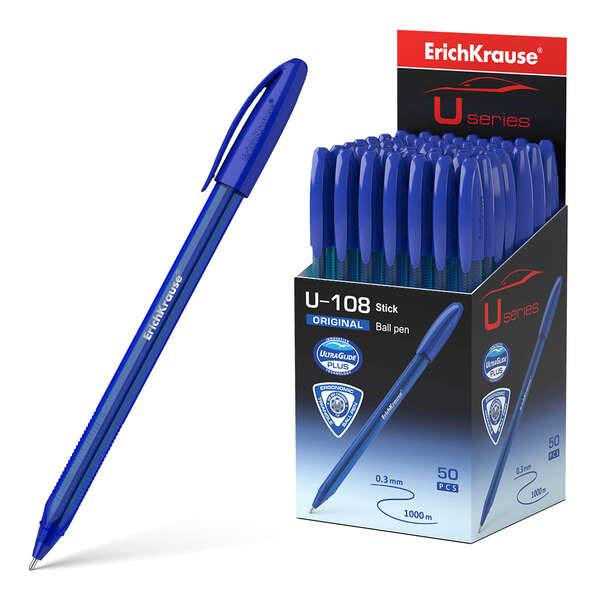 Erichkrause U-108 Boligrafo Clasico - Punta de Bola 1.0mm - Trazo de 0.3mm - Tapa Ventilada - Cuerpo Translucido y Tintado - Ult
