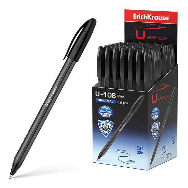 Erichkrause U-108 Boligrafo Clasico - Punta de Bola 1.0mm - Trazo de 0.3mm - Tapa Ventilada - Cuerpo Translucido y Tintado - Ult