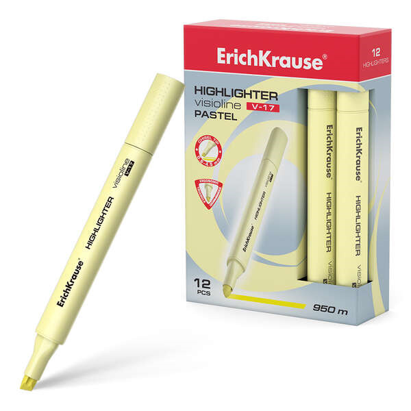 Erichkrause Visioline V-17 Pastel Marcador Fluorescente - Punta Biselada - Trazo de 0.6 a 4.5mm - Tinta a Base de Agua - Color A