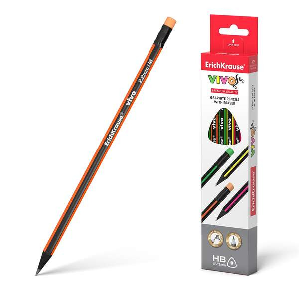 Erichkrause Vivo HB Lapiz de Grafito Triangular con Goma de Borrar - Madera Seleccionada - Alta Resistencia al Impacto - Facil A