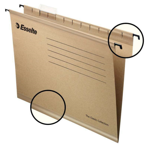 Esselte Classic A4 Pack de 50 Carpetas Colgantes Reforzadas A4 - 10 Veces Mas Resistente - Visores de Plastico Transparente - Et