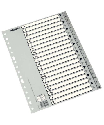 Esselte Indice Abecedario de Plastico con Caratula Indice A4 - Tipo A-Z - Cartulina Indice: Carton Blanco y Negro Gris - Color Gris