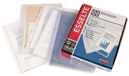 Esselte Pack de 100 Fundas Porta Documentos Multitaladro PP 45 Micras - Tamaño Folio - Tacto Piel de Naranja - Transparente