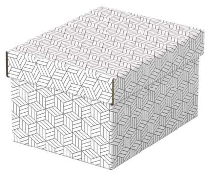Esselte Pack de 3 Cajas Pequeñas de Almacenamiento con Tapa 200x150x255mm - Carton 100% Reciclado y Reciclable - Diseño Blanco con Dibujo